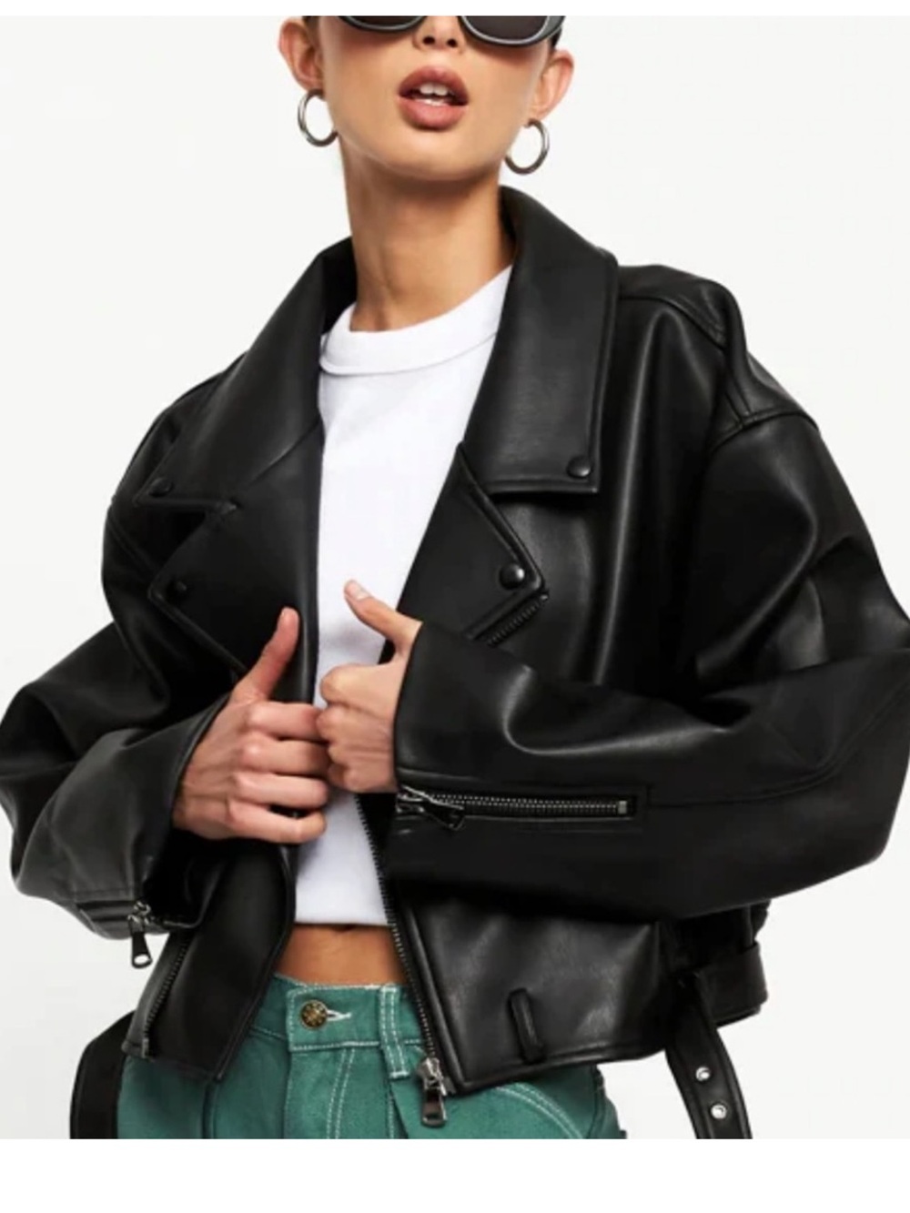 Lioness Black Faux Leather Oversized Biker Staten Island Jacket